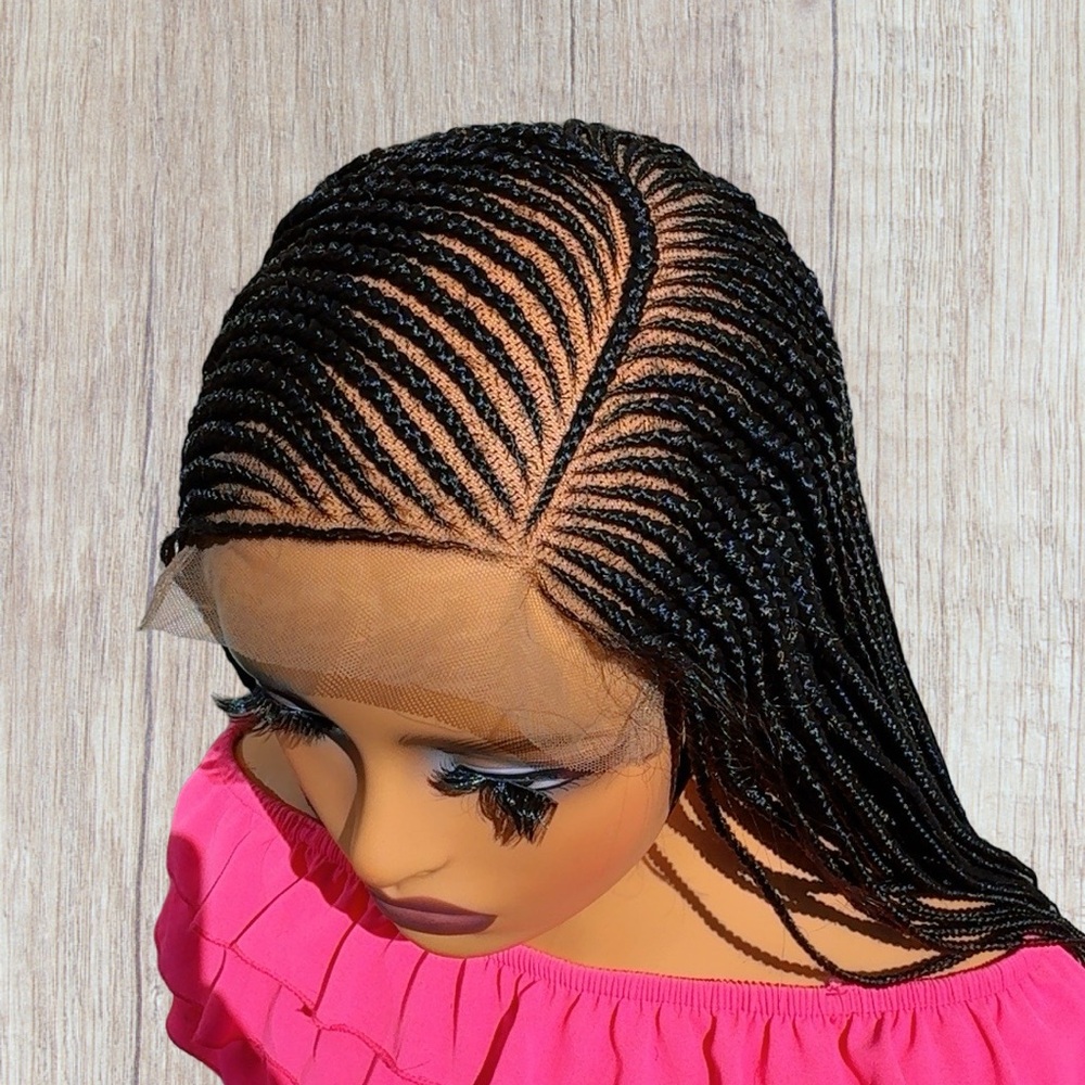 Elegant Black Braided Wig Closure Lace Conrow Wig